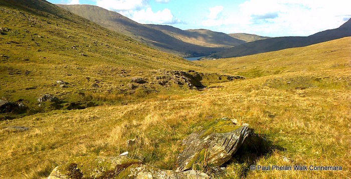 Leenaun Valley with megalithic tomb in the foreground